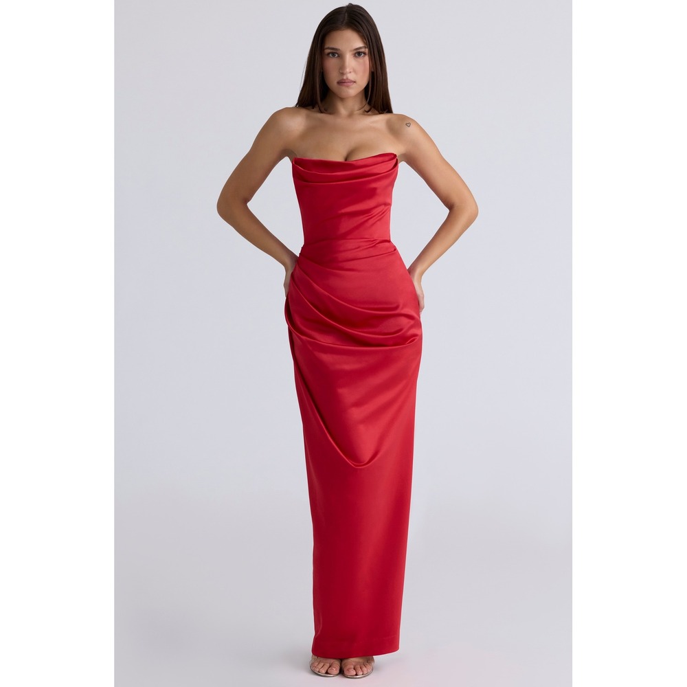 House of CB Adrienne Satin Strapless Maxi Dress
